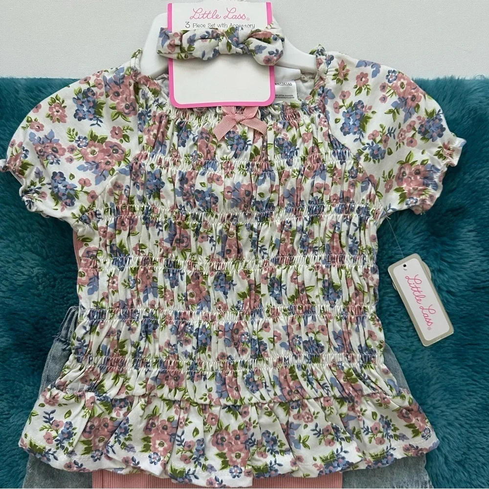 Little Lass Floral Headband and Outfit Set Size 6 - Picture 3 of 10